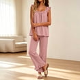 thumbnail image 5 of Lmueinov Womens Pajamas Set 2 Piece Ruffle Pajama Soft Tank Tops and Long Wide Pants Pocket Sleepwear Lounge Sets for Women Set Sleeveless, S-2XL, 5 of 8