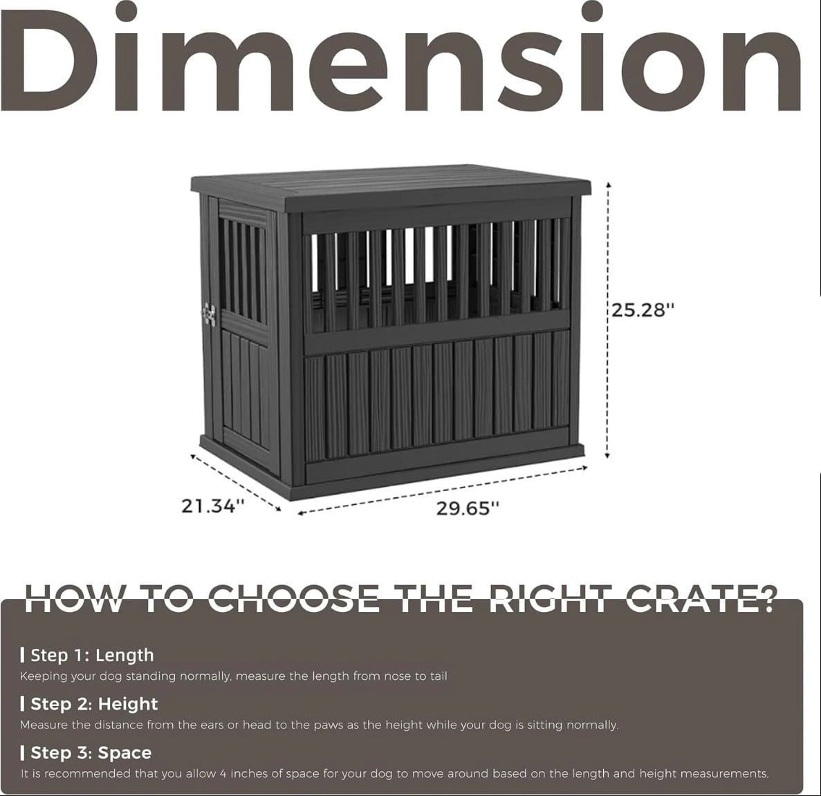 Modern Resin Dog Crate End Table – 2-in-1 Indoor Kennel with Secure Latch for All Sizes – Side/Night Table, Light Brown, 29.6x21.3x25.3in
