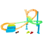 Hot Wheels Stunt Tracks Neon Speeders Tornado Jump Crash Track Set with Motorized Booster & Toy Car
