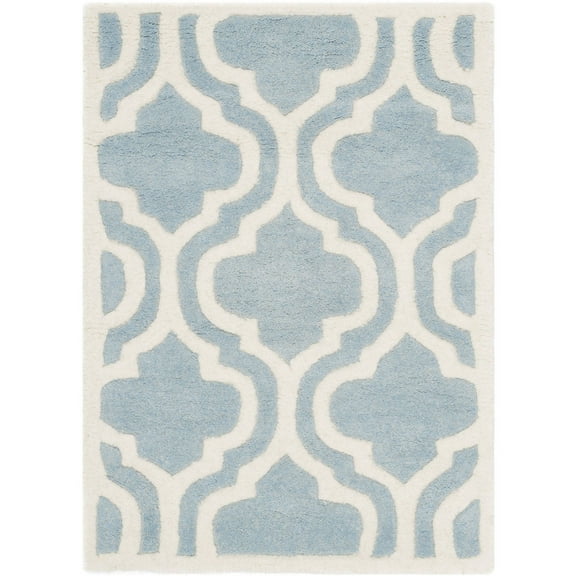 SAFAVIEH Chatham Henry Geometric Quatrefoil Wool Area Rug, Blue/Ivory, 2' x 3'