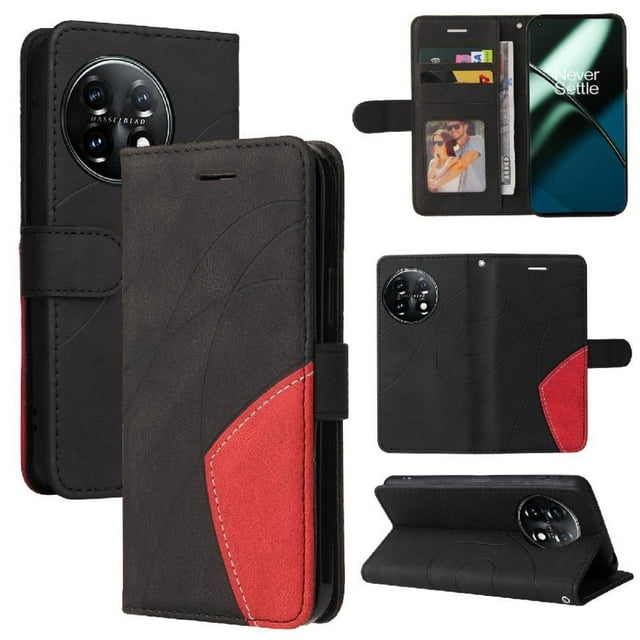 GANGXUN Flip Case for OnePlus 11 5G – Leather Wallet Cover with Card Slots, Kickstand & Color Stitching Protective Folio