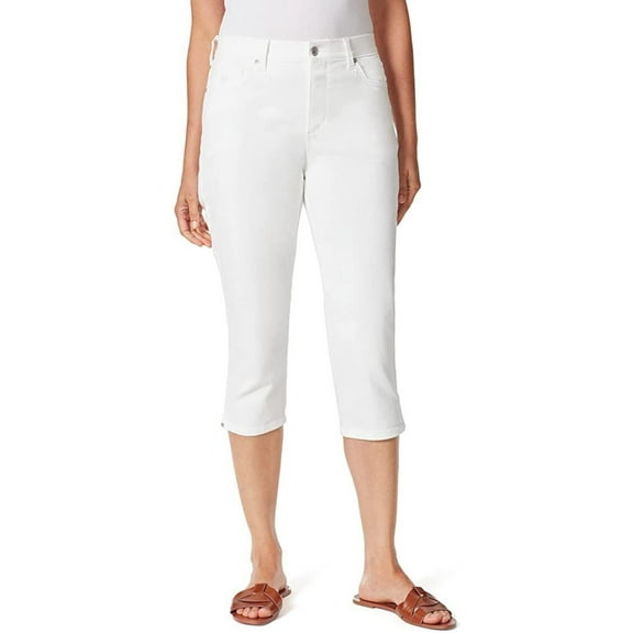 GLORIA VANDERBILT Womens White Denim Zippered Pocketed Slimming Split Hem Capri Jeans 14