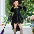 thumbnail image 6 of Girls' Halloween Medieval Witch Dress, Long Sleeve Lace Mesh Zip Gown, Flared Bell Sleeve Vintage Styling, Suitable For Holiday Costume Competitions Black 9 Years, 6 of 9