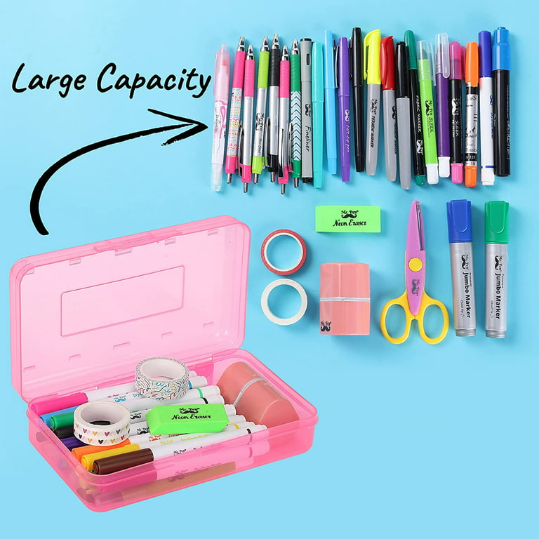 2 Pack Pencil Box, Plastic Pencil Case For Kids , Transparency Pencil  Holder Organizer For School Supply, Crayon Box Storage, Large Capacity &  Snap-ti