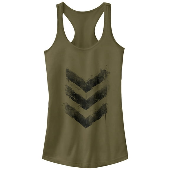 Junior's Lost Gods Chevron Print  Racerback Tank Top Military Green Medium