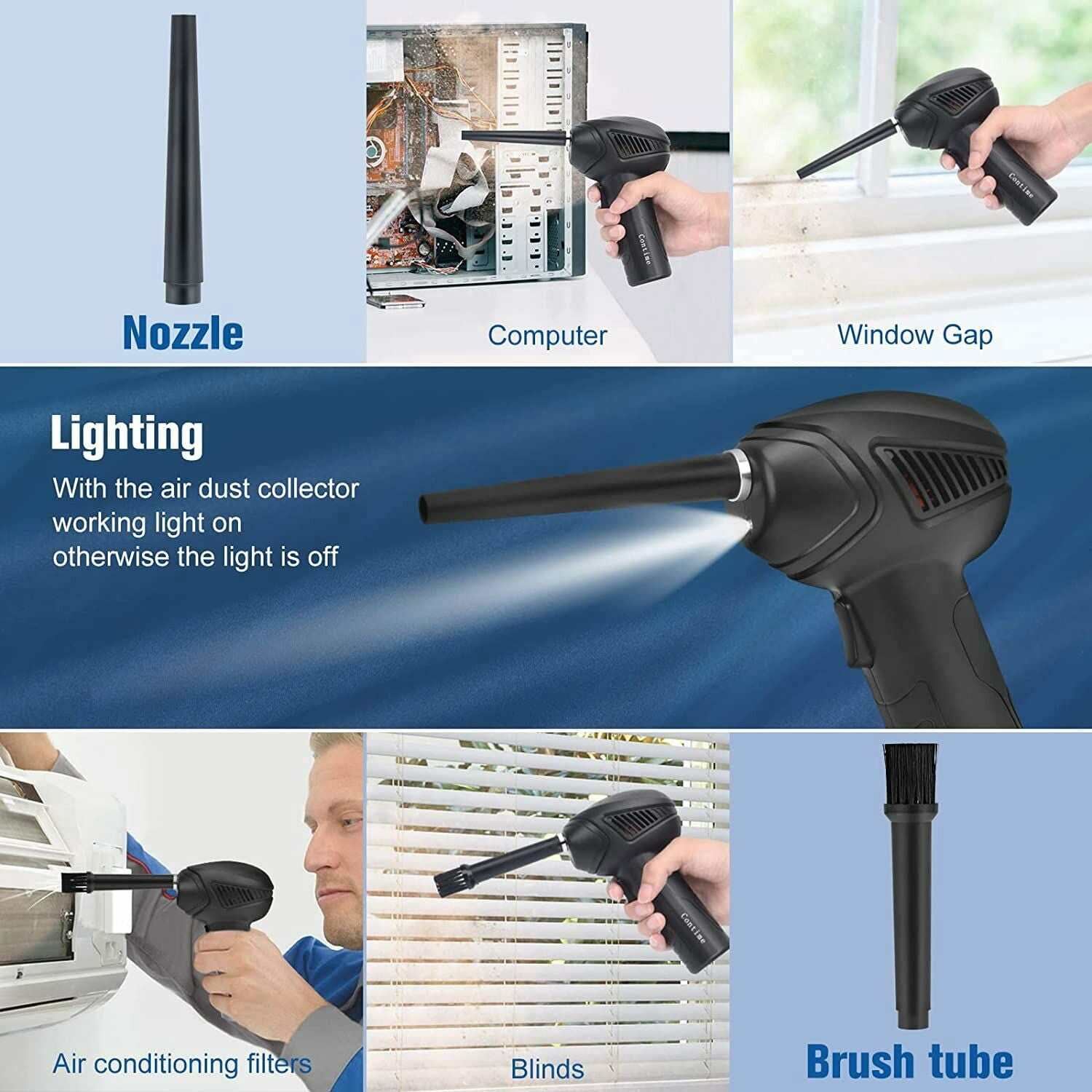 Compressed Air Duster, Cordless Electric Air Blower with LED Lighting for Computer, 2-Gear Adjustable Power Dust Cleaner, Rechargeable Portable Mini Blower for Electronics, Keyboard, PC & Car