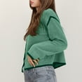 thumbnail image 4 of Jjayotai Womens Button Down Cardigan Sweater, Y2k Color Block Round Neck Long Sleeve Tops, 2024 Fall Chunky Knit Outwear Green M, 4 of 8