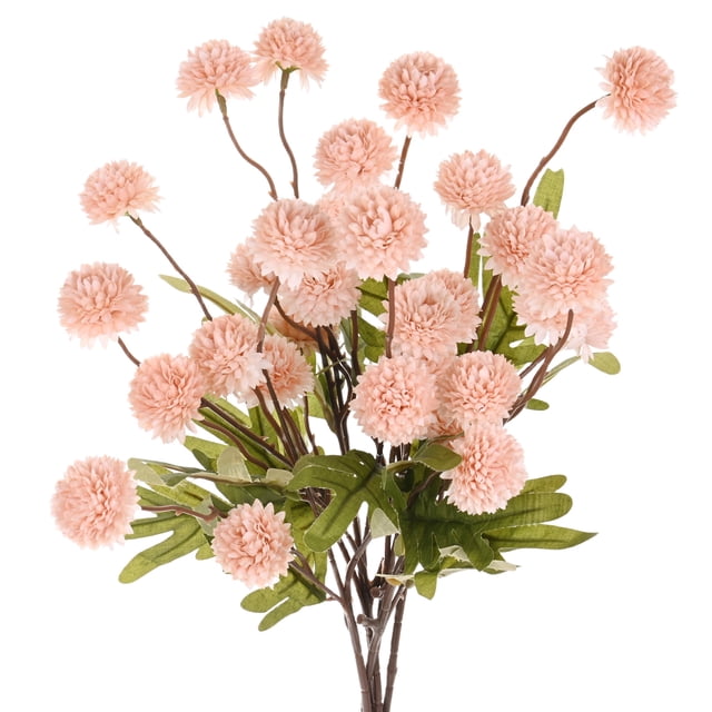 Uxcell 6 Paquete de Flores de Bola de Crisantemo Artificial 20.08 pulgadas 5 cabezas Ramo de Crisantemo de Seda Falsa Rosa