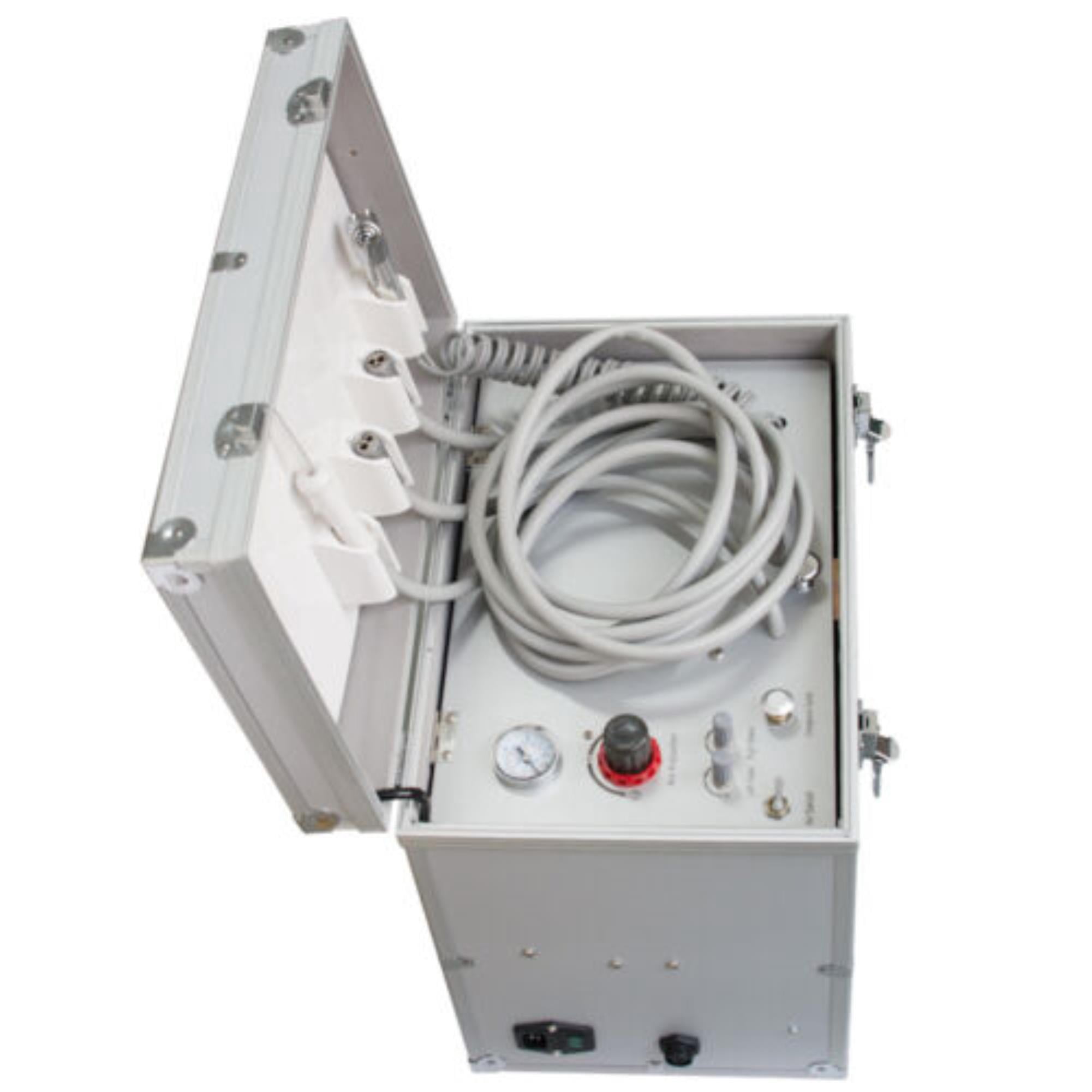 Efficient and Portable Dental Care System with Air Compressor, Turbine, Suction, and 4 Hole  in a Convenient Carry Case