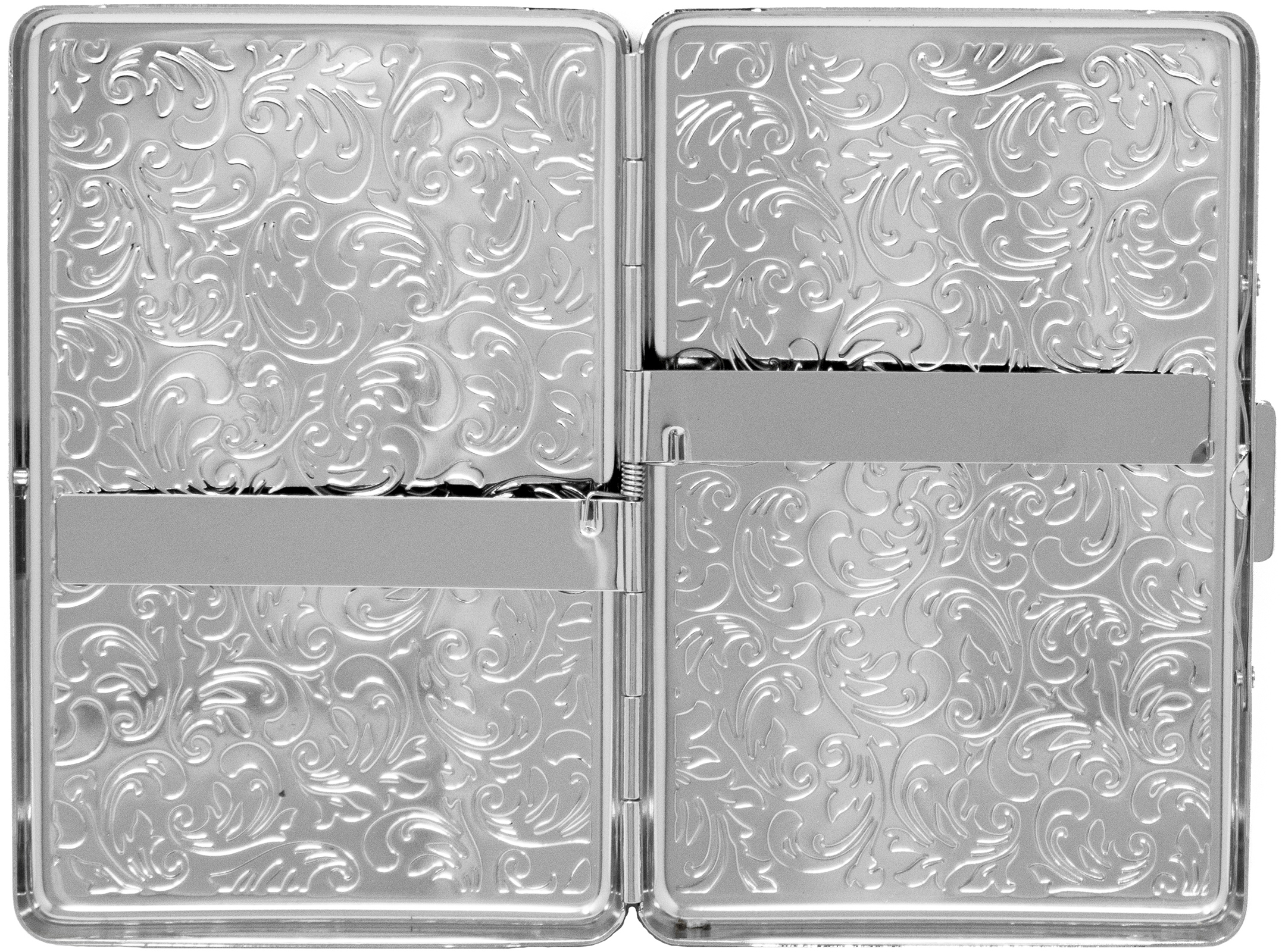 Set of 2 Metal-Plated 100s Compact Cigarette Case & Stash Box (Silver Victorian Print)