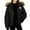 Black, variant on hoksml Women's Hooded Down Jacket Short Parka Style Puffer Solid Color Long Sleeved Thick Winter Coat with Pockets