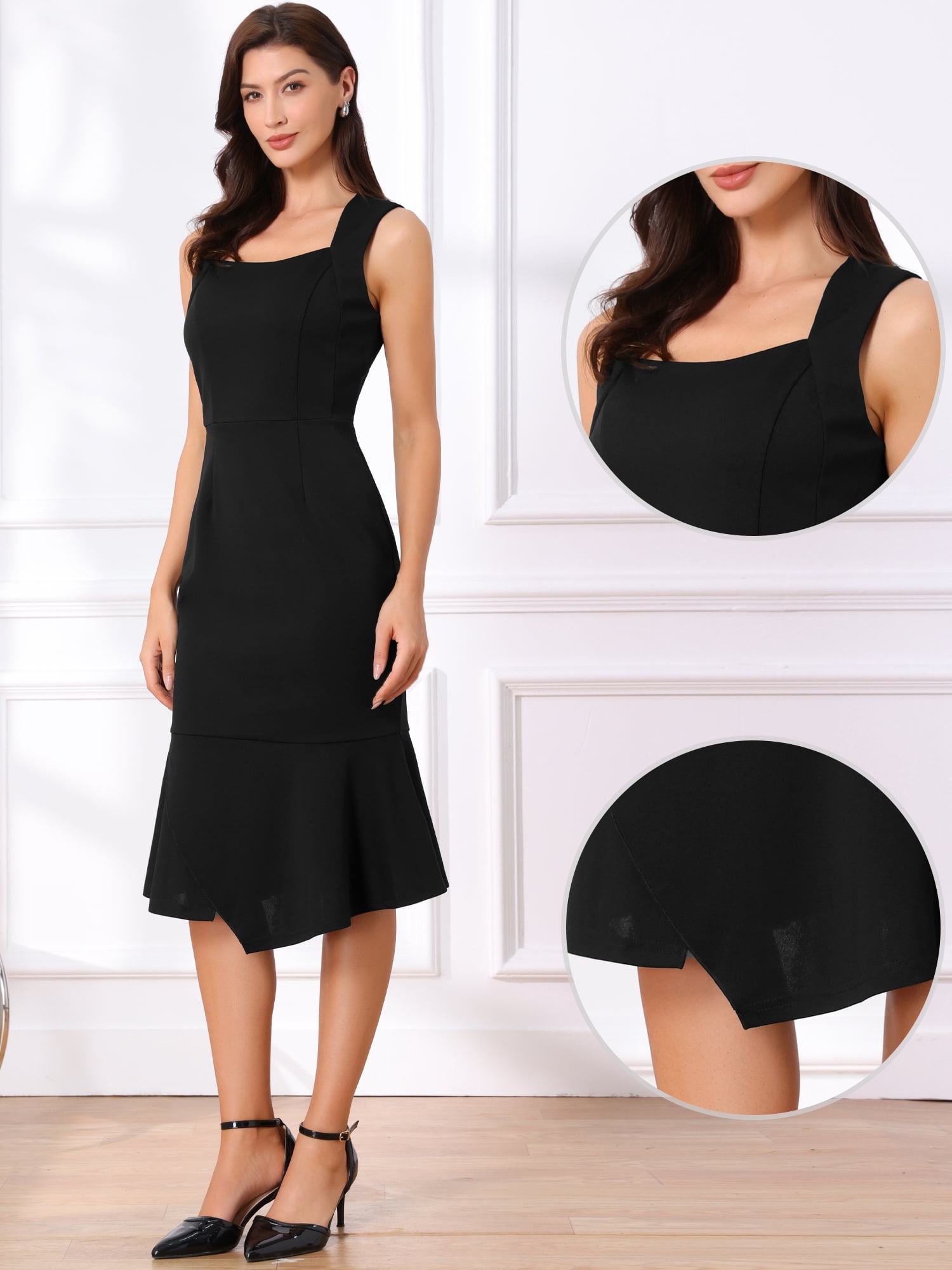 DARING DIVA Cocktail Neck Bodycon Fishtail Ruffles Dress M Black