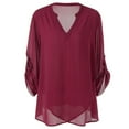 thumbnail image 2 of Long Sleeve Sheer Top plus Size Womens Top V-Neck Plus Solid Fashion Blouse Size Chiffon Sleeve Shirt Plus Size Tops, 2 of 6