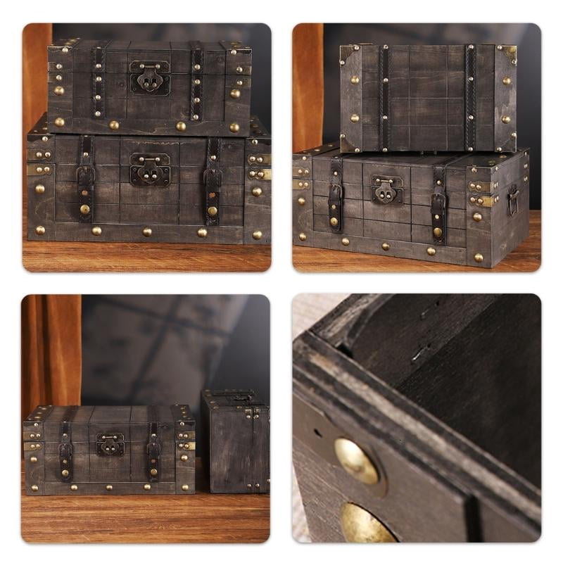 ANXPTIME Wooden Trinket Box with Lock Storage Chest for Jewelry Photos Props Display