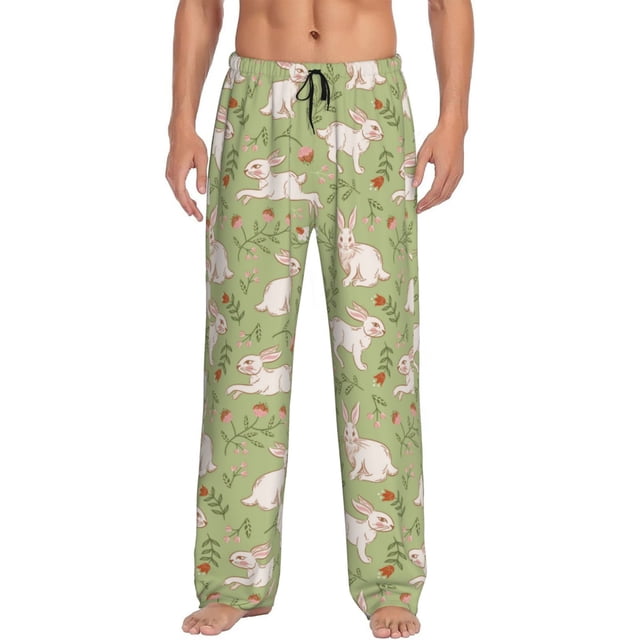 Balery Cute Rabbit And Flower Pantalones de pijama para hombre, pijama ultraligero, pantalón de descanso-XX-Large