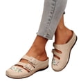 thumbnail image 1 of Women's Suede Clogs with Arch Support Floral Embroidery Slip On Wedge Platform Sandals Non Slip Close Toe Slides Beige Size 7.5, 1 of 7