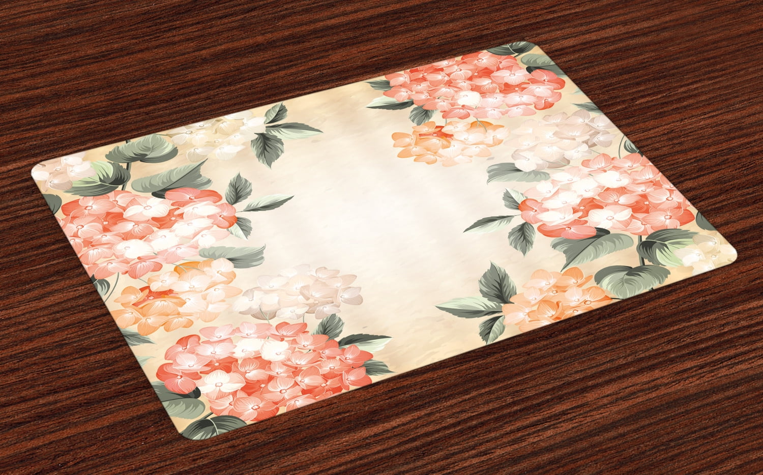 Floral Placemats Set of 4 Blooming Hydrangea Flowers Leaves Bouquet