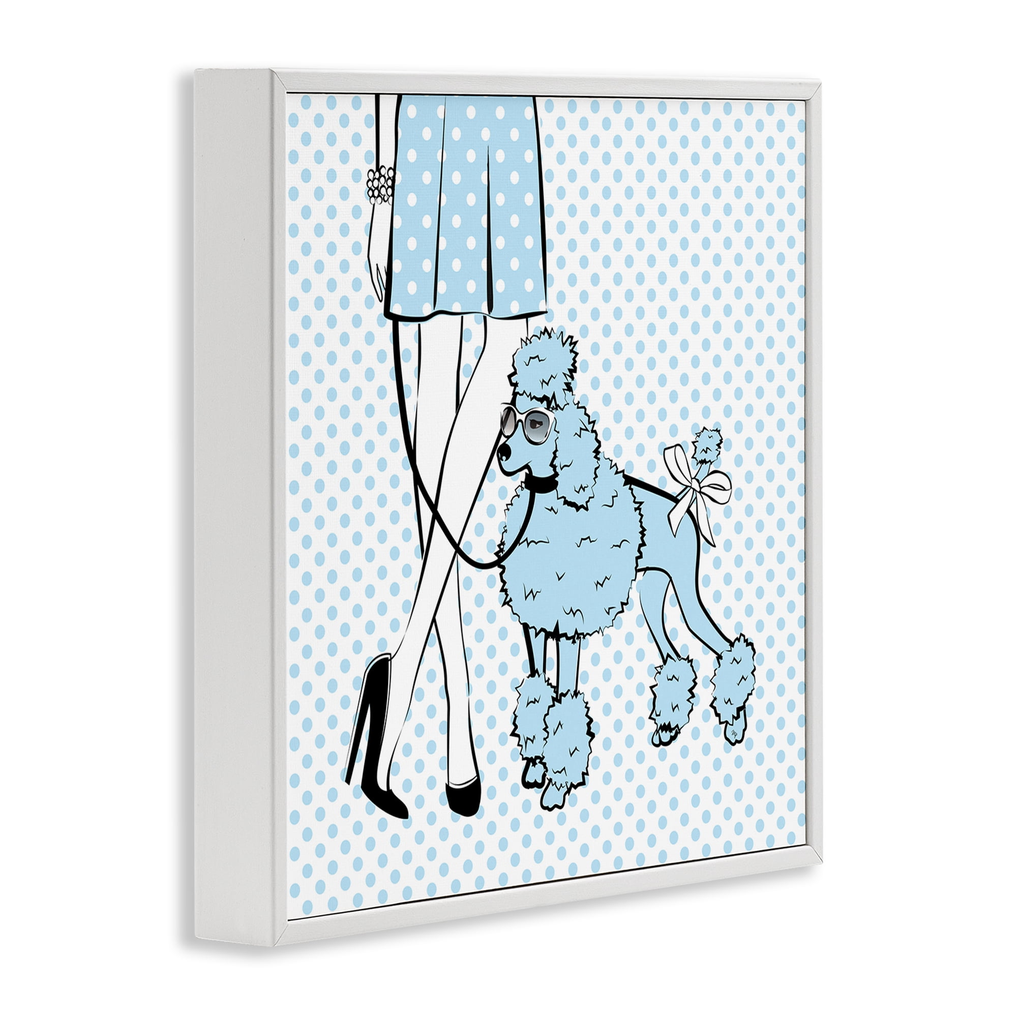 Stupell Industries Dotted Girl & Poodle Novelty Painting White Framed Art Print Wall Art, 12 x 12