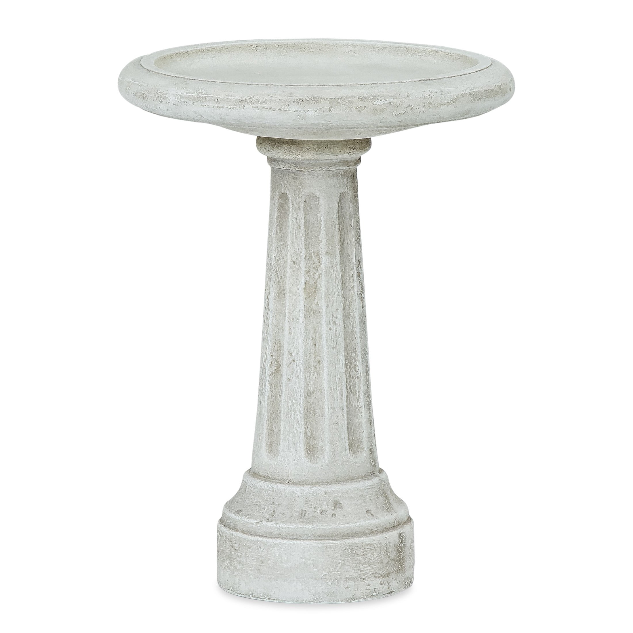 Christopher Knight Home 22.3" Outdoor Bird Bath with Pedestal Base, Polyresin Stone Look, Off White