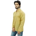 thumbnail image 5 of Atasi Men's Band Collar Short Kurta Beige Cotton Casual Tunic Shirt-Medium, 5 of 7