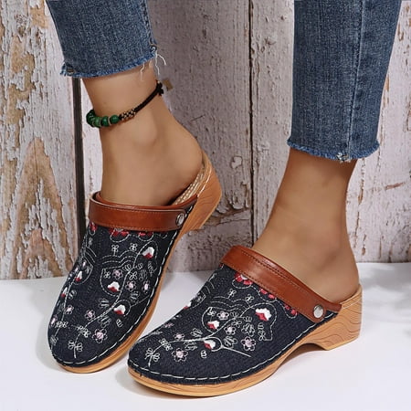 

HIBRO Fashion Summer Women Sandals Wedge Heel Platform Flower Round Toe Lightweight Casual