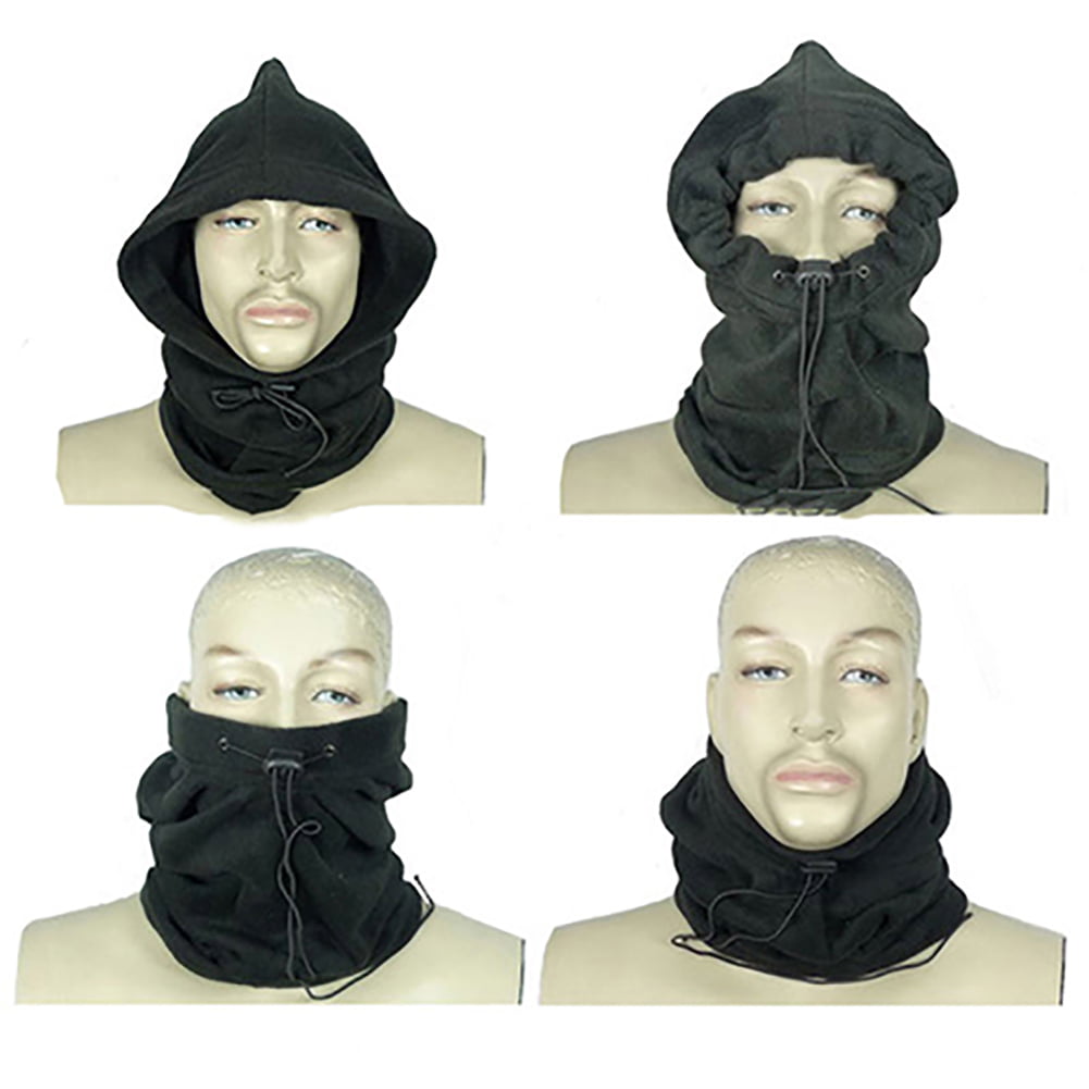 SNOOD 4 in 1 Fleece Mens scarf Hood Balaclava Neck Winter warmer Face Mask BLACK 
