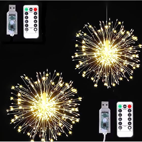 LINLIN Firework Light, 2 Pack Copper Wire Starburst Lights USB Operated with 8 Modes Dimmable Decorative Fairy Lights for Indoor and Outdoor Decoration
