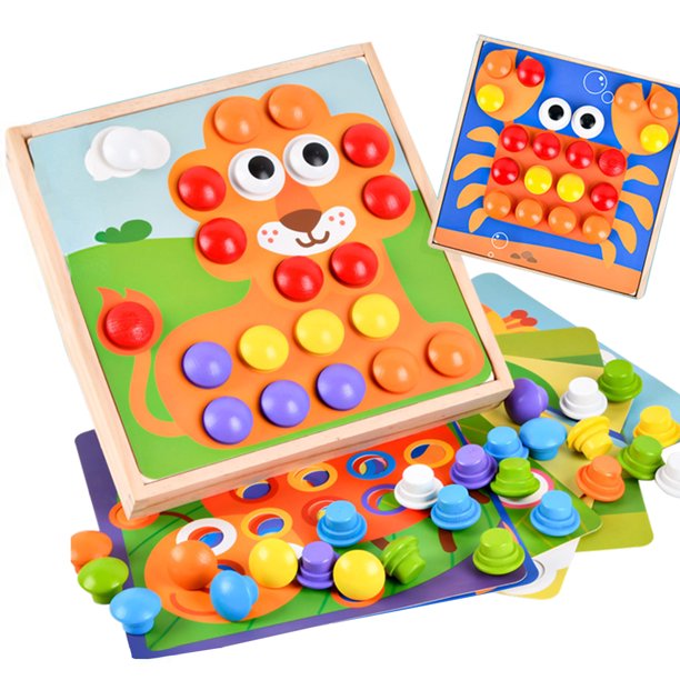 Botón de clavijas de setas a juego de madera, rompecabezas 3D DIY, juguete educativo (animal) Likrtyny juguetes de los niños