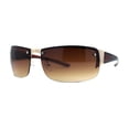 thumbnail image 1 of Mens Rimless Wrap Narrow Rectangle 90s Metal Rim Designer OG Sunglasses Gold Brown, 1 of 4