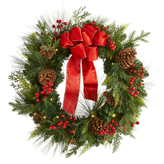 BrylaneHome 28" Pre-Lit Holiday Classic Wreath