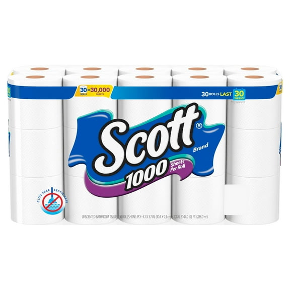 Kimberly-Clark Scott 1000 Toilet Paper, 30 Rolls, 30,000 Sheets