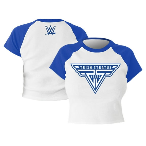 Women's White/Blue Trish Stratus 25 Years Cropped T-Shirt