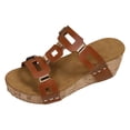thumbnail image 6 of Rokment Womens Orthopedic Wedges Dressy Sandals 2026 Summer Fashion Casual Geometric Leather Open Toe Arch Support Platform Dress Slip on Comfortable Chunky Heeled Walking Slides Brown Size 9, 6 of 7