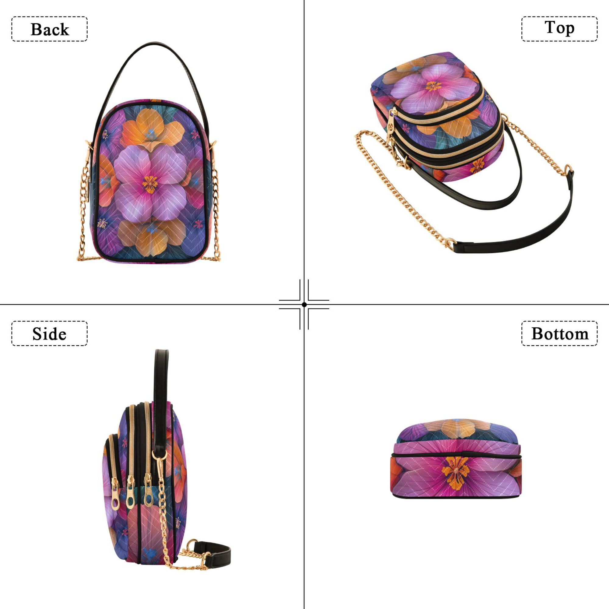 FORMRS Crossbody Bag for Women Quilted Travel Shoulder Cell Phone Purse with Chain Strap Handbag, Large Purple Flowers