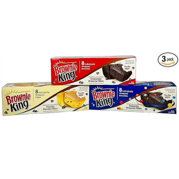Brownie Snack Pack Made by Brownie King Variety Pack includes 3 boxes of 8 individually wrapped Chocolate Brownie Bites | Galactic Brownie Bites and Vanilla Blonde Brownie Bites | 24 Total Brownies!