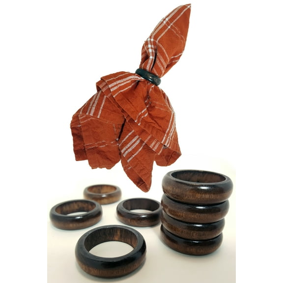 4-PACK Bamboo Napkin Rings - Thin Band With Dark Finish