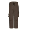 thumbnail image 7 of Wavsuf Cargo Pants for Men, Multi Pockets Casual Outdoor Straight Type Pleated Loose Fit Everyday Trousers Brown M, 7 of 7