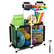 Yescom Extra Large Mesh Pool Storage Bin Toys Holder Rolling 6 Wheels Double Decker Cart Black 2026