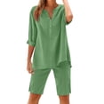 thumbnail image 2 of jobturf Pajamas for Women Set 3/4 Sleeve Top and Side Slit Pajama Shorts 2 Piece Sets Casual Lounge Sets Soft Sleepwear S-2XL, 2 of 5