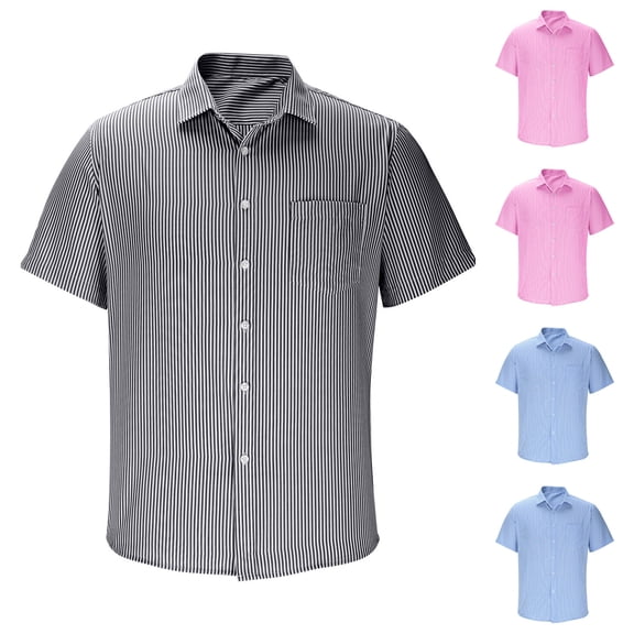ZyeKqe Mens Dress Shirts Short Sleeve Solid Color Summer Work Tops Casual Button down Blouses Fashion Golf Tees