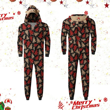 

women Christmas pajamas for family matching outfits son daughter sets soft Red Parent-child Warm Christmas Set Printed Home Wear Hoodid Pajamas Dads Jumpsuit