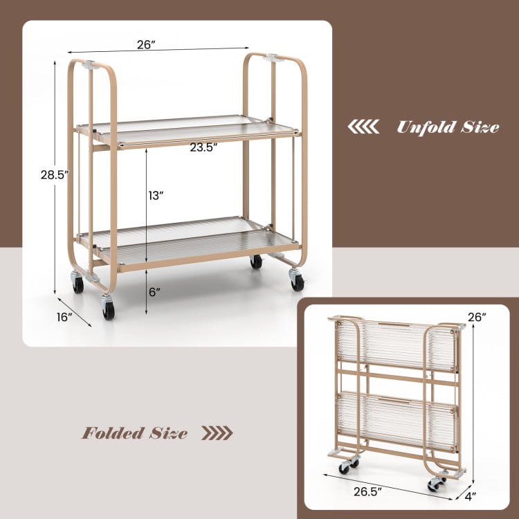 Finihen Rolling Cart, Kitchen Island Cart, 2-Tier Mobile Serving Cart with Tempered Glass Shelf, for Kitchen, Dining Room, Golden Finihen Rolling Cart, Kitchen Island Cart, 2-Tier Mobile Serving Cart with Tempered Glass Shelf, for Kitchen, Dining Room, Golden