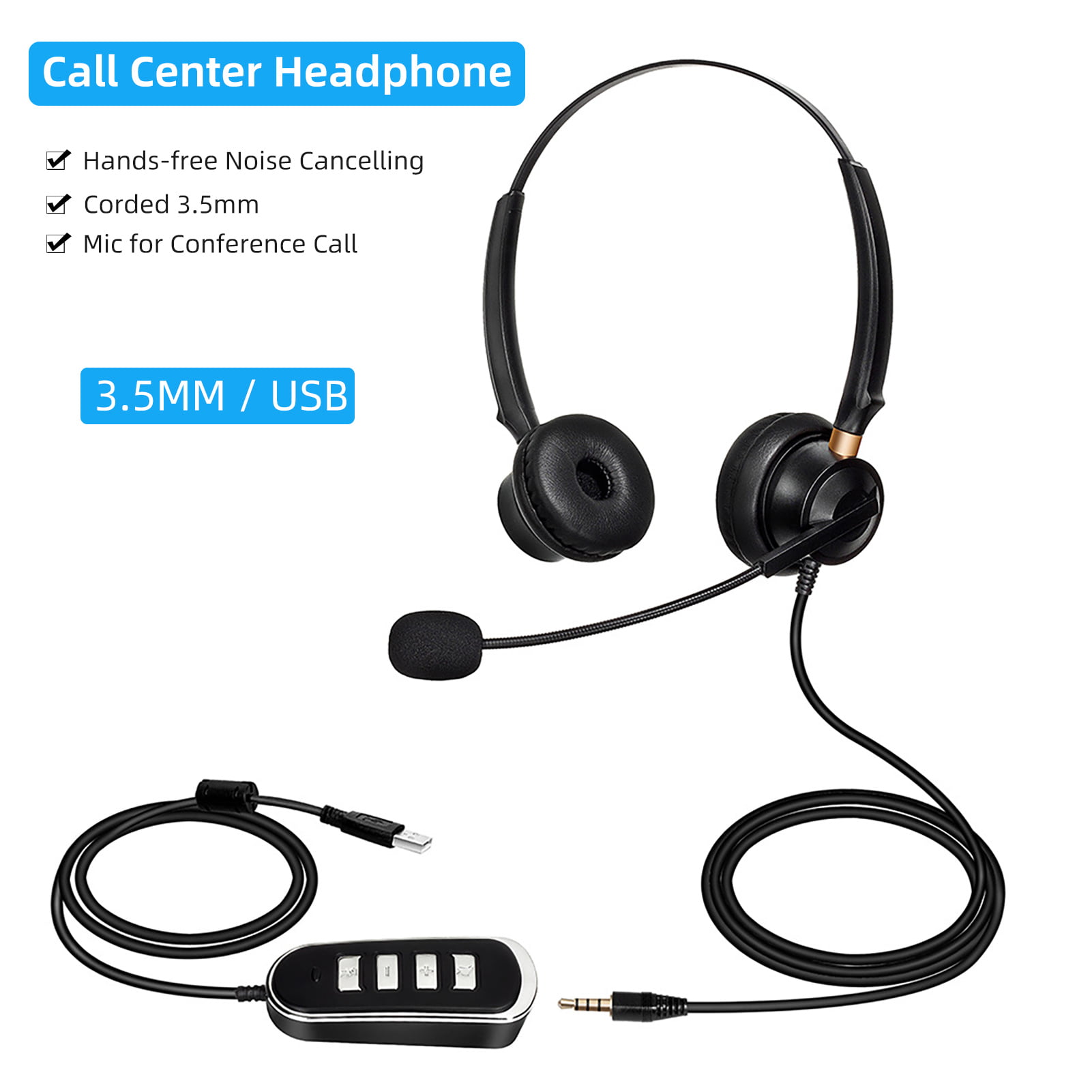 School and Officefor Office/Telework/Home/Kids Telephone Headset Call Center USB Corded Offical Headphone for PC Wired Computer Headphones for Desktop 