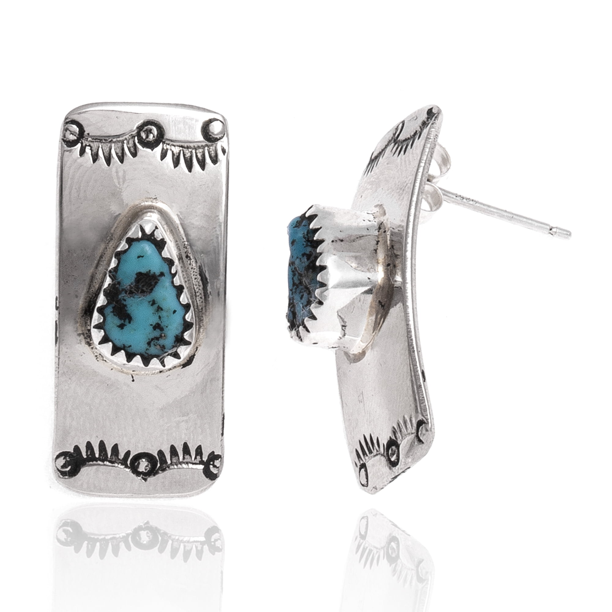 Stud Earrings Handmade Silver Posts Natural Rough Stone .925 Silver Jewelry Accessories Gift Turquoise Earrings