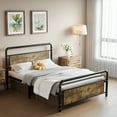 thumbnail image 2 of Full/QueenKing Size Metal Bed Frame with Wood Headboard & Footboard, Heavy Duty Platform Bed Frame with 14" Under-Bed Storage, Metal Slats Support, Noise-Free, No Box Spring Needed, Rustic Brown, 2 of 3