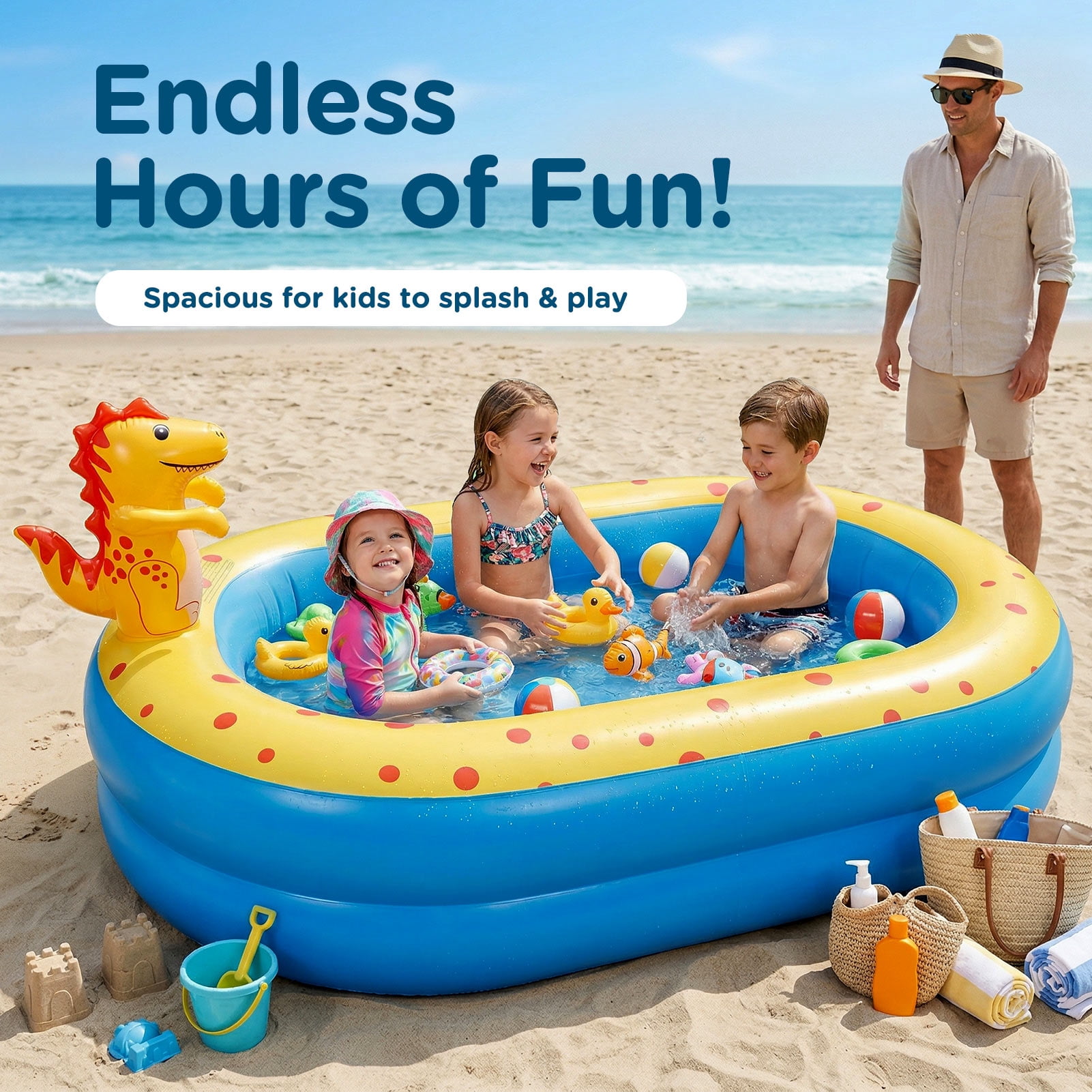 Livhil Kiddie Pools, Swimming Pool for Kids, 67'' x41'' x32'' Dinosaur Inflatable Pool with Sprinkler for Outdoor Law Summer Water Play