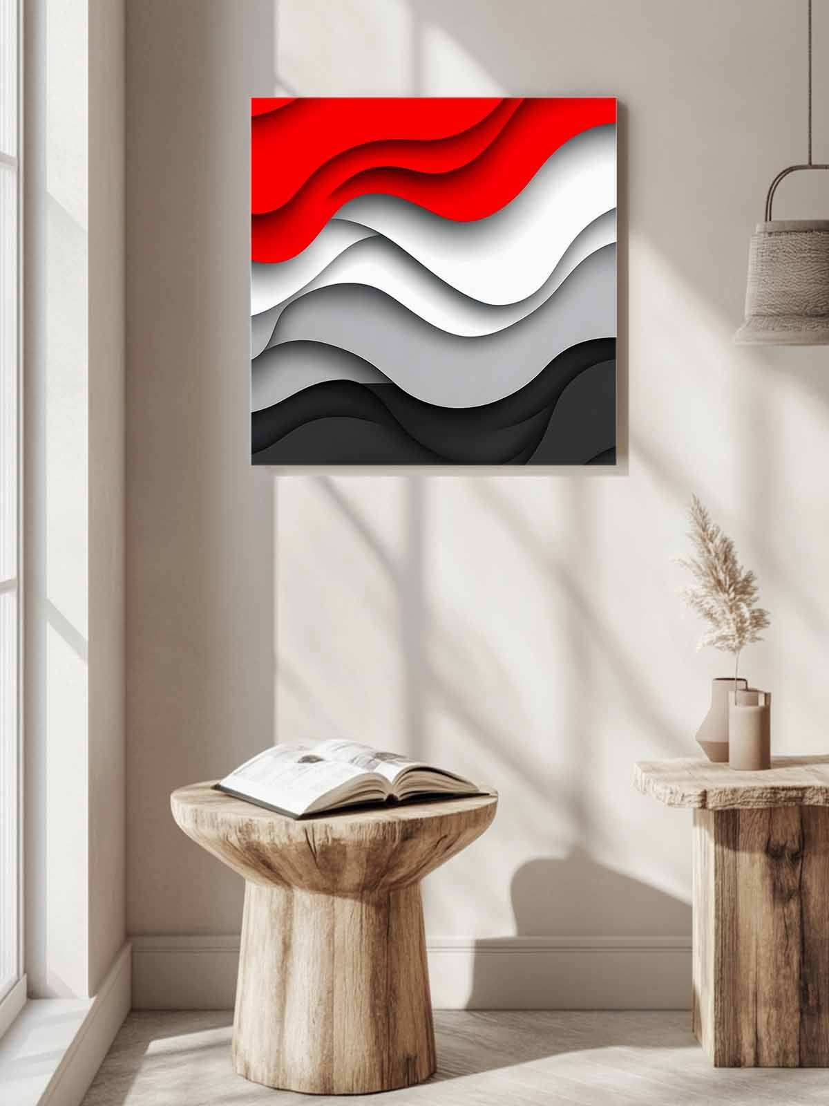 Red Black Waves Canvas Wall Art, Abstract Water Ripple Modern Gradient Framed Wall Decor Modern Artwork Prints Painting for Living Room, Bedroom, Kitchen & Cafe Decor 16x16 Inch
