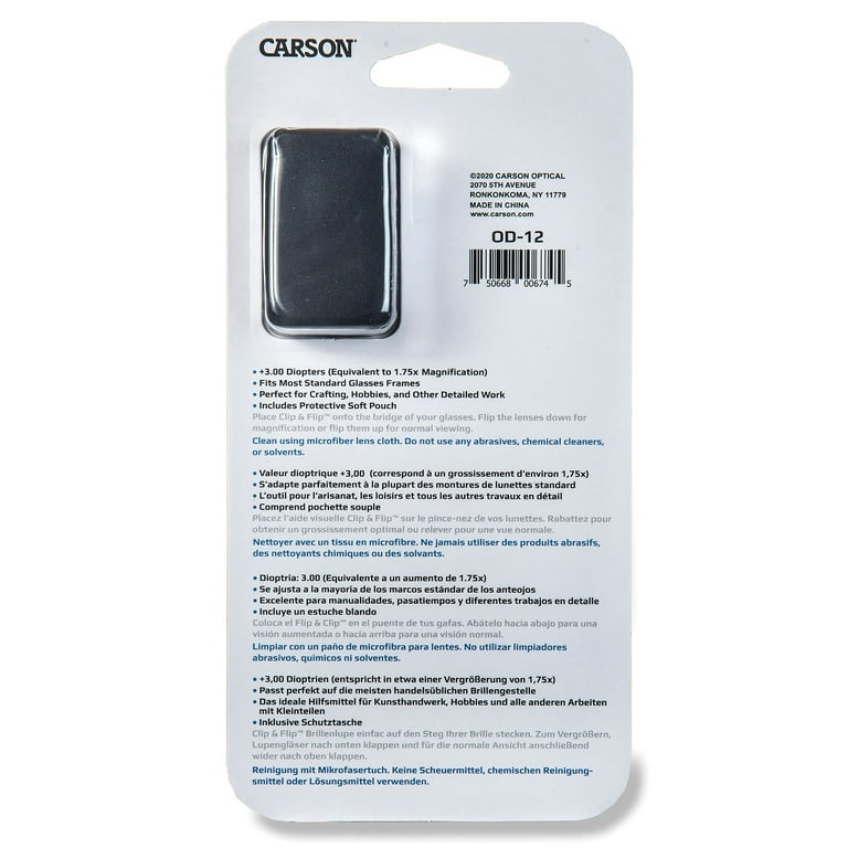 Carson Clip&Flip Glasses, Magnifying, +3.00