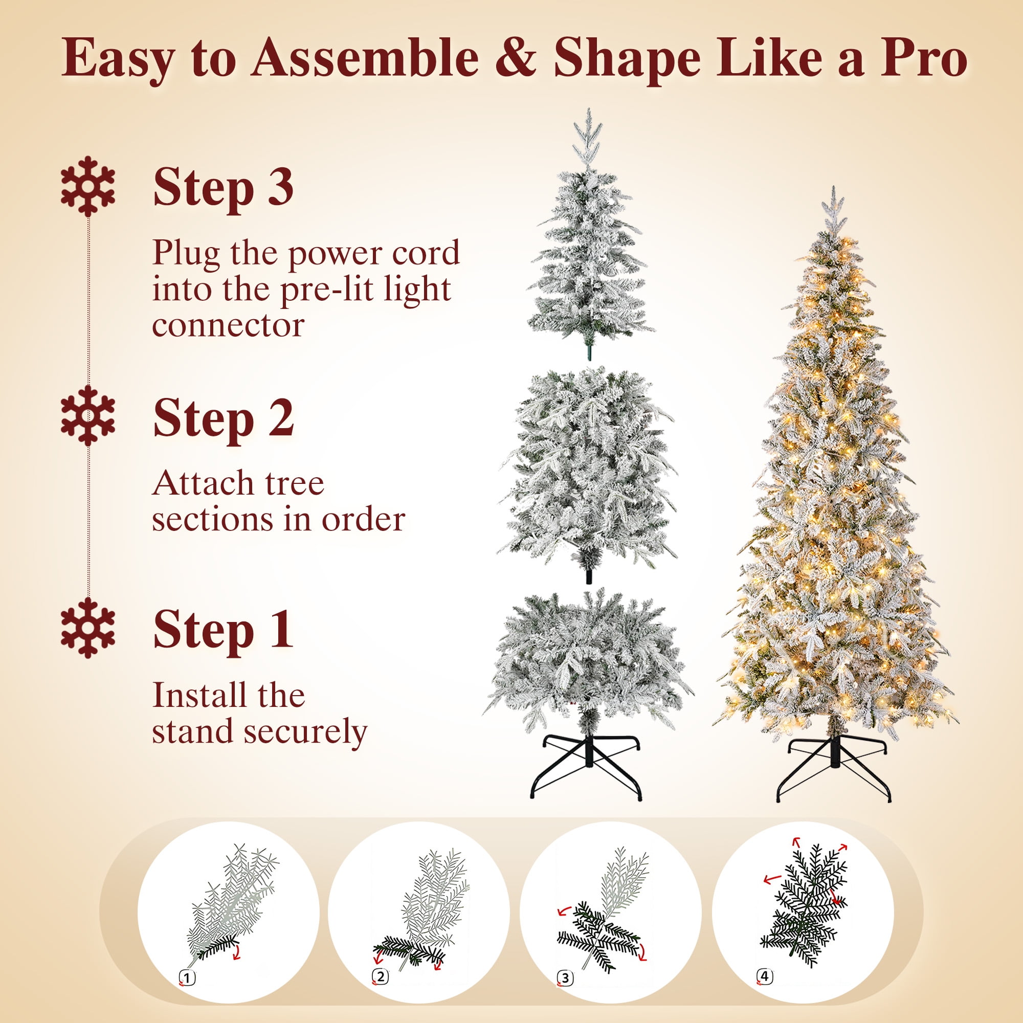 iFanze 7ft XMAS Pre-Lit Snow Flocked Pine Tree with 300 LED