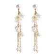thumbnail image 2 of delicate Dangle Drop Earrings, Adorned with White Faux Flowers, Faux White Flowers and Mother of Pearl, for Bridal Events, Garden Weddings, and Feminine Everyday Ensemble Styling, 2 of 8
